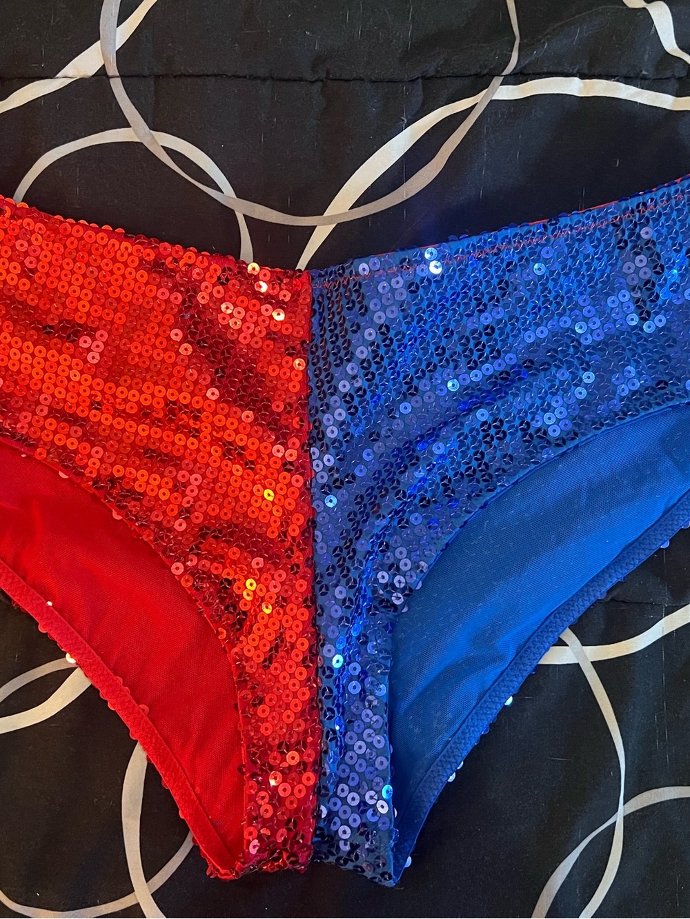 Harley Quinn Suicide Squad Hot Topic Red & Blue Sequin Bottoms